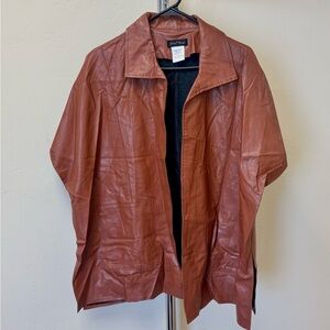 Unisex M Burnt Orange Faux Leather Poncho